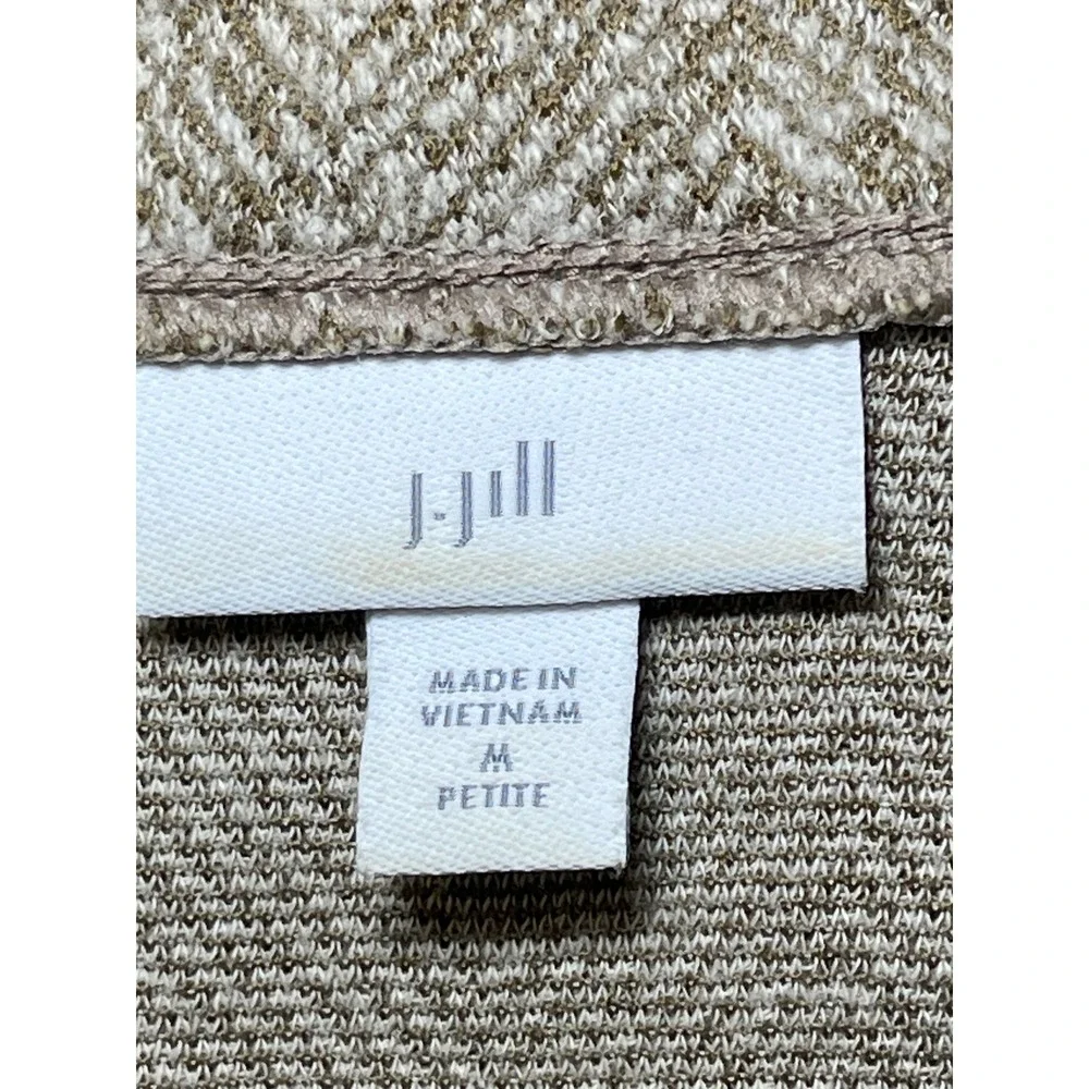 J. Jill Herringbone Shift Dress M Petite Brown Tweed 3/4‎ Sleeve Mod Academic